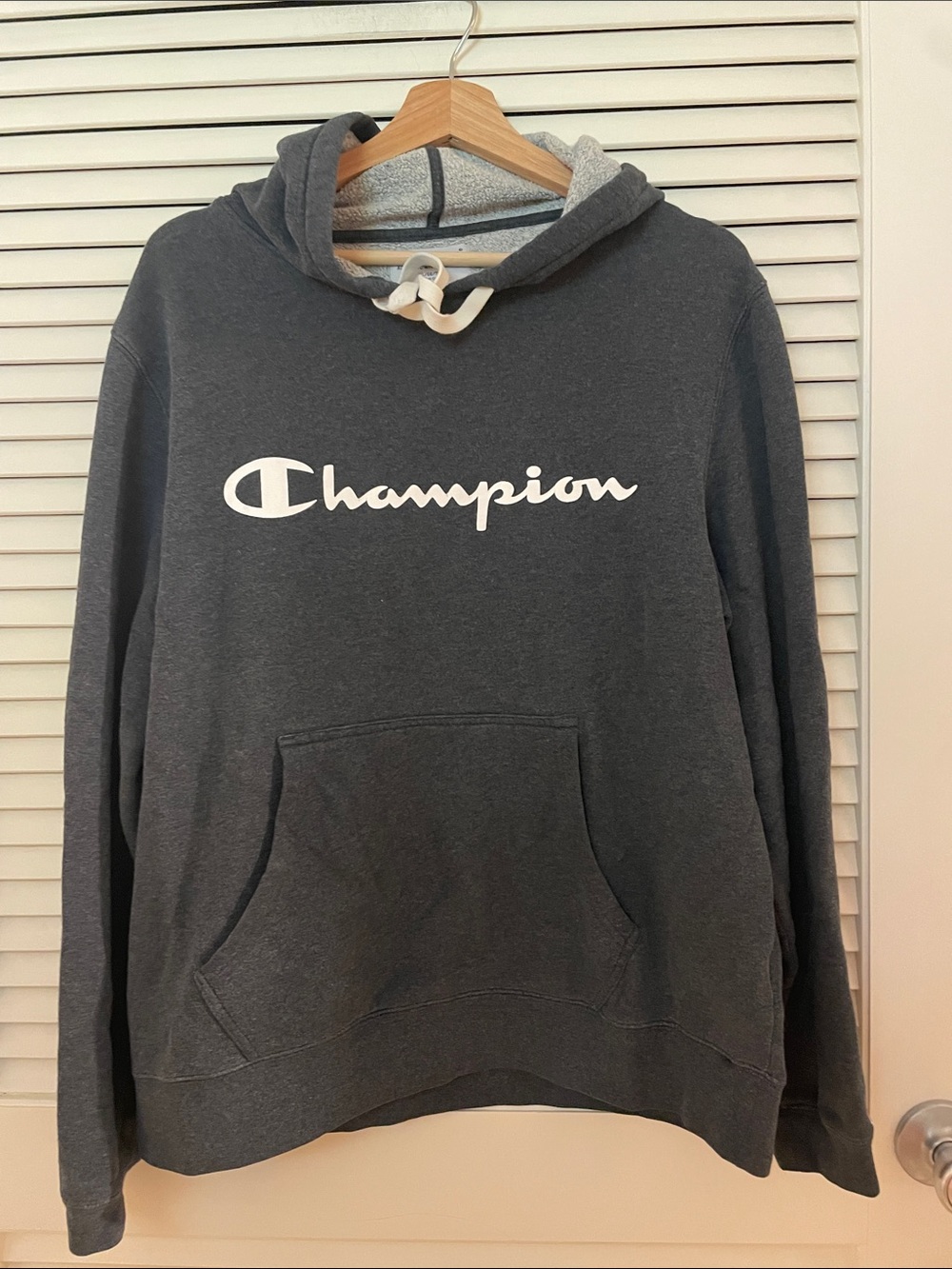 Champion Dark Gray Pullover Hoodie with White Logo